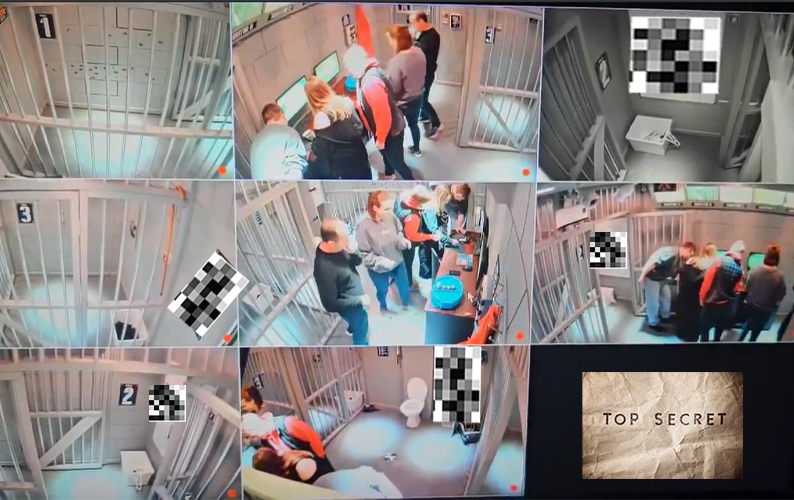 A screenshot of the security cameras in the room 